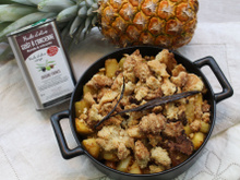 Compotée de fruits exotiques, crumble à l'huile d'olive