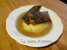 L'île aux trésors : nems de boudin noir sur purée de pomme de terre, nage de poire