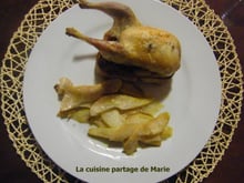 Cailles roties poires et toast de roquefort société