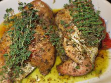 Chapon poché au four et au thym