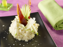 Risotto aux pommes et chips de jambon