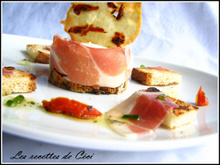 Bavarois d'asperges des sables des Landes IGP sur biscuit aux tomates confites et jambon d'Aoste