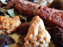 Chapon au boudin et morilles