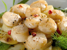 Rosace de St Jacques et Corne de gâte sautées