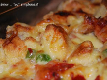 Gratin de pain perdu chorizo - poivron - comté