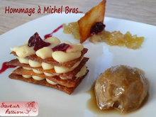 Millefeuille de pomme de terre à la ganache ivoire/réglisse, betterave confite, sorbet au sucre complet