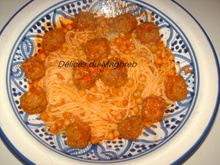 Spaghettis tunisienne à la boulette de viande à ma façon