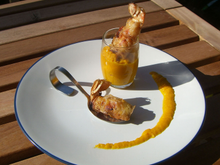 Croustillants de langoustines et sa purée de carottes au curry
