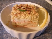 Crumble en mille feuilles saumon fumé, fenouil