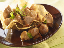 Croustillant de veau et ses marrons aux girolles