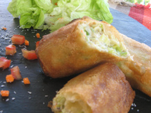 Nems aux camarons, légumes et pesto