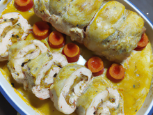 Roulé de poulet  inspiration Mercotte, hommage à la reine des blogs !Accompagné d'un gratin dauphinois.