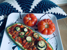 Tartine de courgettes et son granité de tomates