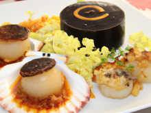Coquille saint-jacques et boudin noir de mortagne, chutney au cidre
