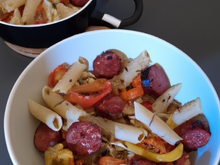 Pâtes aux poivrons rouges et chorizo