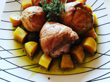 Chapon huilé à la truffe, farce au foie gras