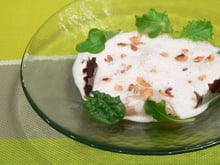 Raviole d'Agneau Presto, émulsion de lard fumé et noisettes torréfiées