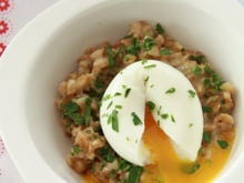 Risotto d'épeautre à l'échalote et au persil frais - œuf mollet