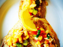 Sardines à la plancha salade fraîcheur pêche balsamique