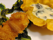 Tempura de mâche et Saint-Jacques