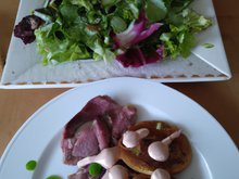 Salade folle aux st jacques et magret de canard