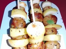 Brochettes pommes boudin blanc