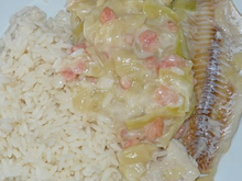 Colin sauce courgettes et crevettes