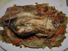 Faisan au choux et saucisses de montbeliard, flambé au Grand Marnier