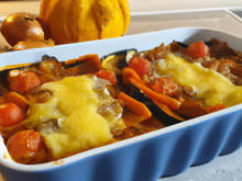 Gratin de courge au bœuf oignons et tomates