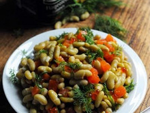 Salade de flageolets au saumon frais et fumé et à l'aneth