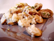 Risotto au citron, champignons, romarin et boulettes de veau citronnées