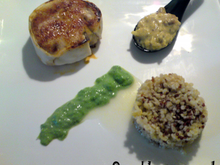 Poulet tournedos à la sauce curry et coulis de petits pois