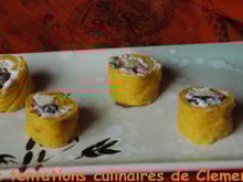 Makis de potiron, mousse de roquefort, champignons et pommes