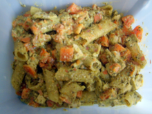 Penne au tofu sauce basilic-amandes