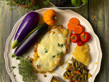 Escalopes gratinées au gruyère, et ses légumes du sud