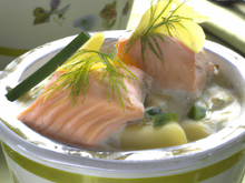 Aumônières de saumon à la fondue de poireaux