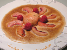 Pêches blanches sur sabayon gratiné au Vieux Banyuls