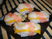 Sushis saint-jacques et mangue