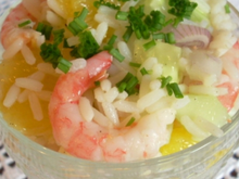 Salade de riz à l'orange et aux crevettes