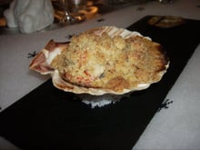 Noix de st jacques aux agrumes facon crumble jus leger à la vanille