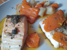 Cabillaud et saumon de Norvège mariné à l'escabèche et à l'orange