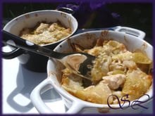 Cassolette poireaux-poulet sauce à la moutarde