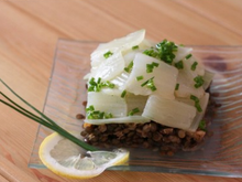 Salade de blettes et de lentilles, vinaigrette au citron et basilic