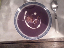 Velouté de choux rouge au bacon