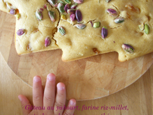 Gâteau au yaourt, farines riz-millet, pistaches, abricots secs au thé