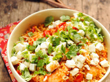 Boulgour au Salakis nature & aux crevettes à la tomate