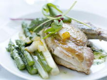 Suprême fondant de pintade et fine mousseline aux herbes fraîches