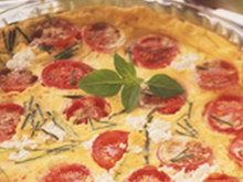 Clafoutis au chèvre frais, courgettes et tomates cerises
