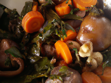 Fricassée de bulots de Granville, petits légumes et huile à l'orange sanguine