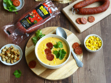 Soupe de maïs au chorizo César Moroni